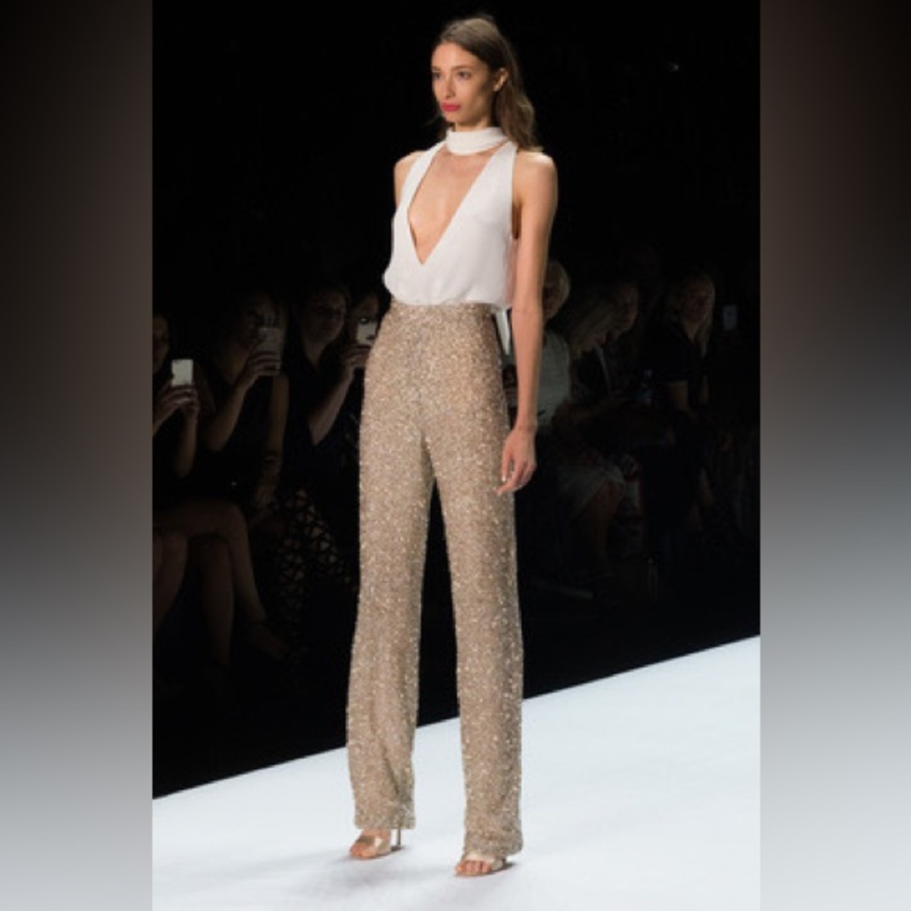Badgley Mischka Runway Fully Beaded Ivory Pants
